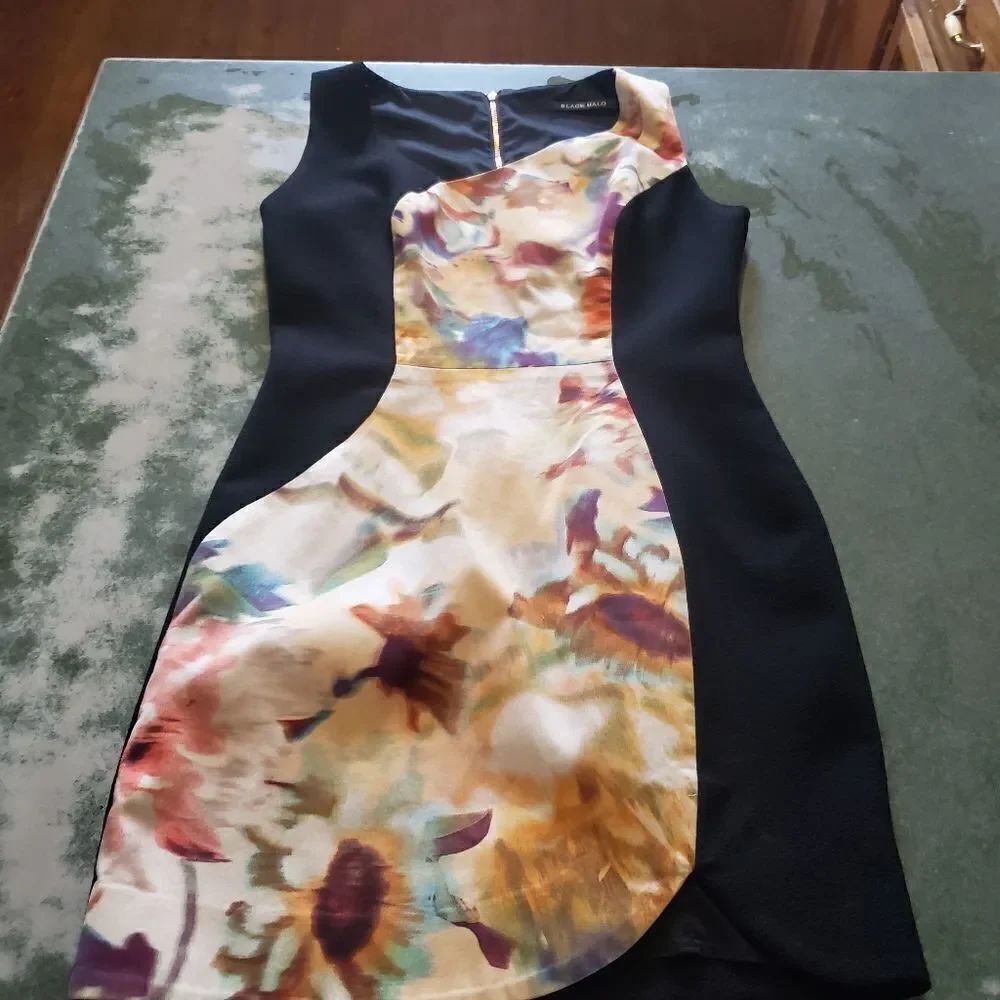 BLACK HALO Black Abstract Watercolor Floral Dress